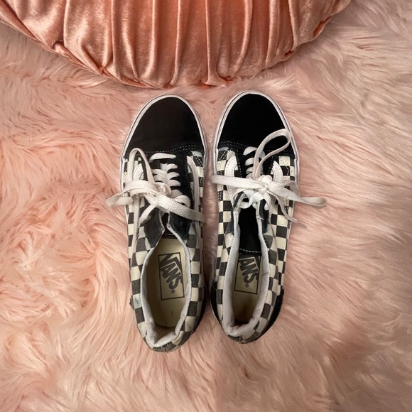 BLACK VANS OLD SCHOOL CHECKERED SKATE SHOES SKATER - Picture 3 of 6